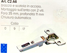 CERNIERE+BASE ANTE PORTE MOBILI CUCINA COLLO 17 FORO 35mm PROF. 11mm SALICE 2Pz.