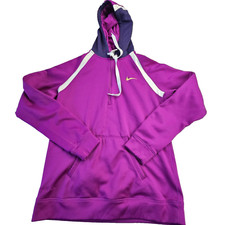 Nike Therma Fit Hoodie Womens Medium 1/4 Zip Pockets Purple Drawstring Logo