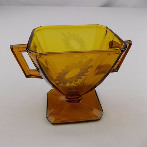 amber depression glass trophy cup shaped serving sugar bowl w