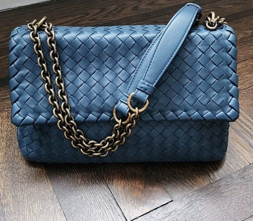 $2500 New Bottega Veneta Olimpia Intrecciato Blue Leather Women Shoulder Bag