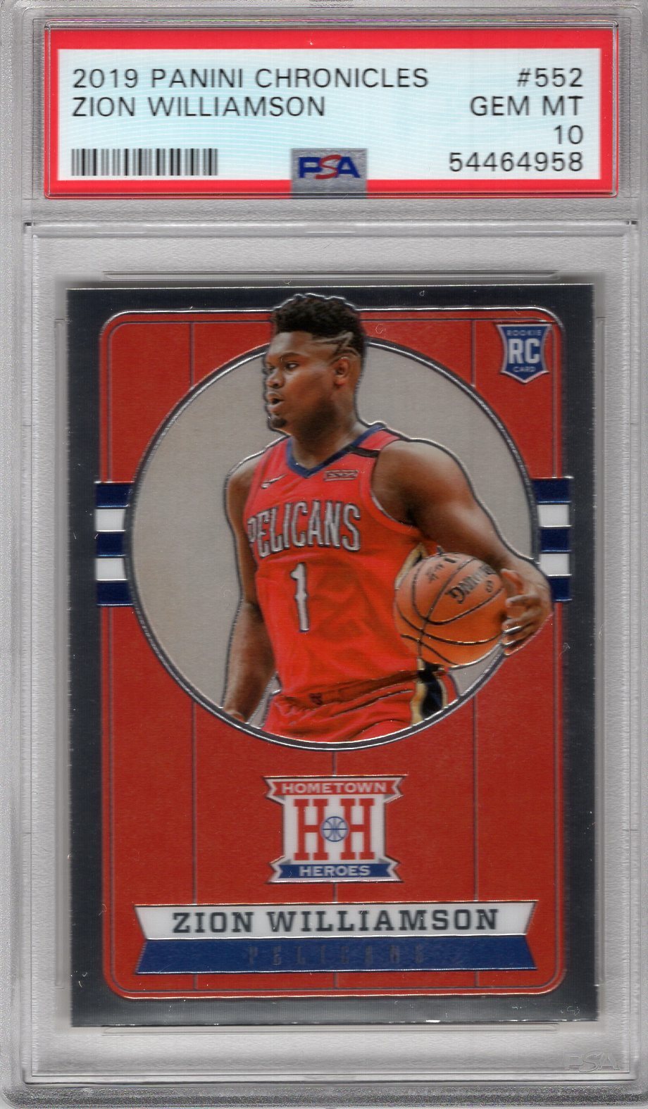 ZION WILLIAMSON 2019-20 PANINI CHRONICLES HOMETOWN HEROES RC #552 PSA 10 GEM