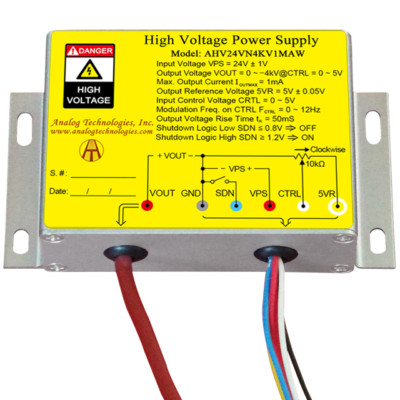 AHV24VN4KV1MAW High Voltage DC-DC Power Supply 24V Input -4kV 1mA Output