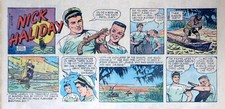 Nick Haliday by Keats Petree - scarce color Sunday comic page - July 3, 1955