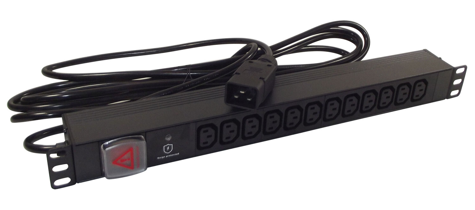 12 way SURGE PROTECTED IEC C13 PDU on 5M LEAD to IEC C20 16A PLUG 19"" Rackmount