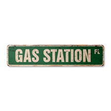 GAS STATION Vintage Street Sign snacks gas beverage cigarettes pump