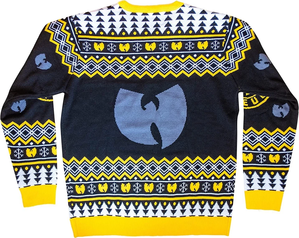 Wu Tang Clan Logo Snowflakes Yellow Black White Ugly Christmas Sweater - Image 4 of 4
