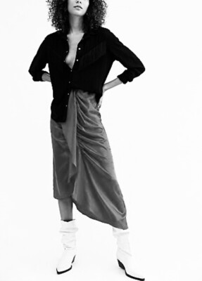 NWT Nightcap Clothing Silk Waterfall Skirt In Black Size Small