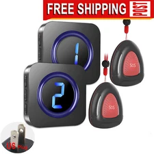 LIKEPAI SOS Call Bell,Wireless caregiver pager 2 chimes and 2 call buttons Black