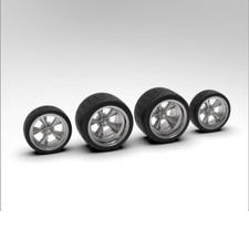 1:64 26  Five Spoke Skinny Front And Wide Rears Wheels and Tire Set