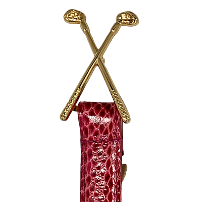 Golf golfing woman’s pink snakeskin gold club belt. Size Large LB Belt Company Pink Snakeskin Skinny Belt Golf Club Buckle  main image 2