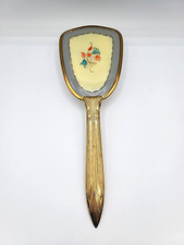 VINTAGE VANITY GOLD TONE HAIR BRUSH HOLLYWOOD REGENCY FLOWERS VICTORIAN