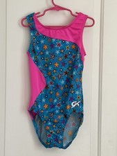 GK Elite girls CL multi color star print sleeveless leotard EUC