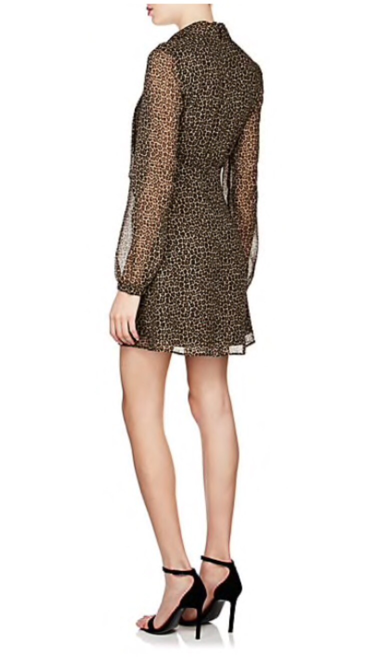 SAINT LAURENT Nuovo abito cravatta in lana stampa leopardata. Taglia 38 FR. Collezione 2018