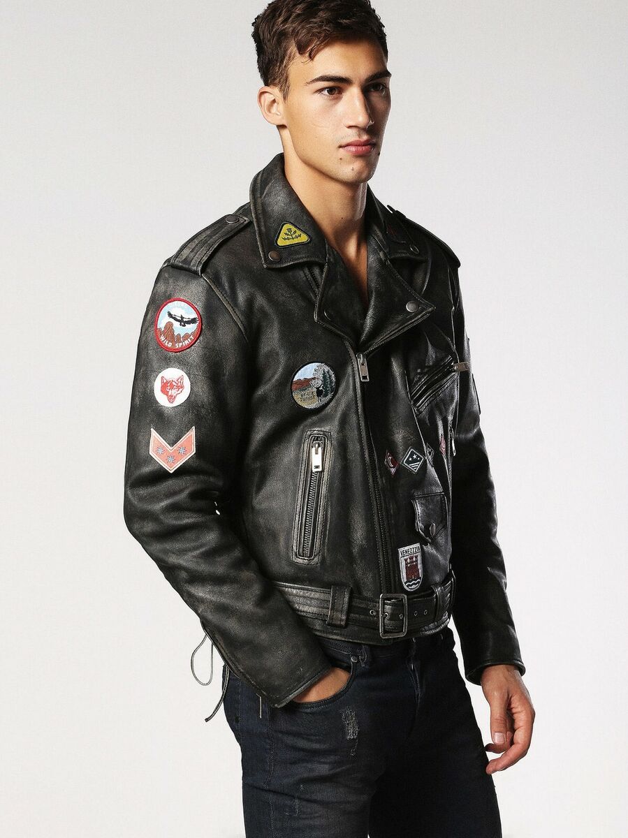 New Diesel L-AGO-ED Biker Patch Leather Jacket L coat bomber New Diesel L-AGO-ED Biker Patch Leather Jacket L coat bomber