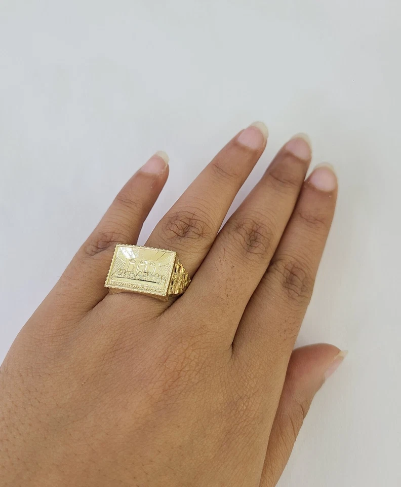 Anillo de Última Cena Real 10k Banda Informal Hombres Oro Amarillo Genuino Foto 4 de 4