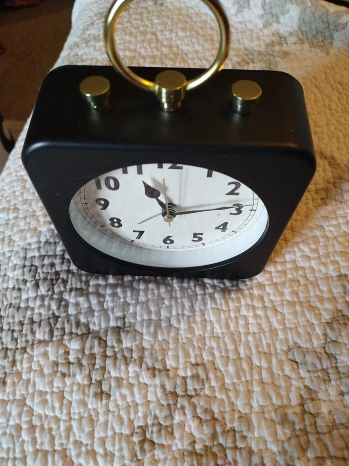 Black And Gold Analog Alarm Clock Office Desk Decor/W Battery - Image 2 of 4
