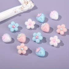 20pcs Fraise Fleur Tige Boutons Plastique pour Vêtement DIY Couture Craft Mignon