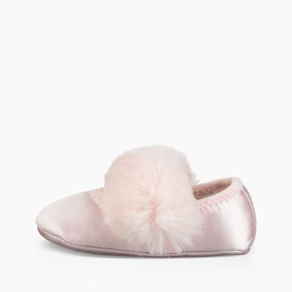 NUEVO UGG Bebé Infante Pelusa Rosa Claro Satén Imitación Piel Abullonada Vestido Ballet Planos Foto 4 de 4