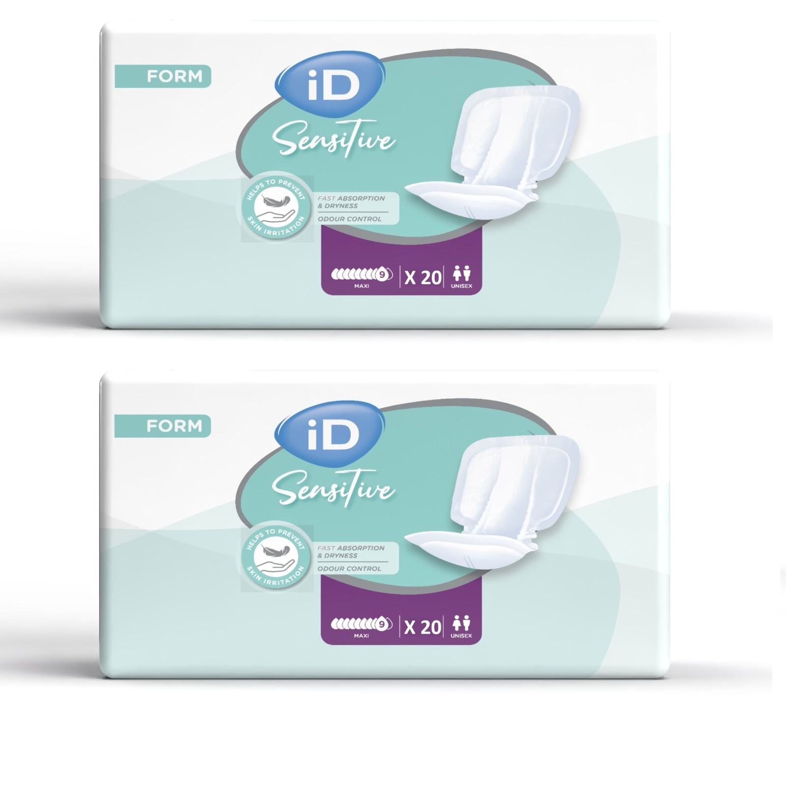 iD SensitIve Form Maxi - Shaped Incontinence Pads - 2 x Packs of 20 (40 pads)