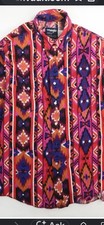 Wrangler Aztec Button Up Shirt Western Cowboy USA Vintage 90 16.5x35 Long Tails