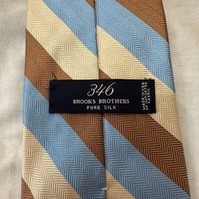 Brooks Brothers 346 Herringbone Repp Stripe Blue Brown Silk Tie 58.5" x 3.75"