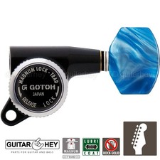 NEW Gotoh SG381-P9 MGT 6 In-Line Locking Tuners Blue Pearloid Buttons - BLACK