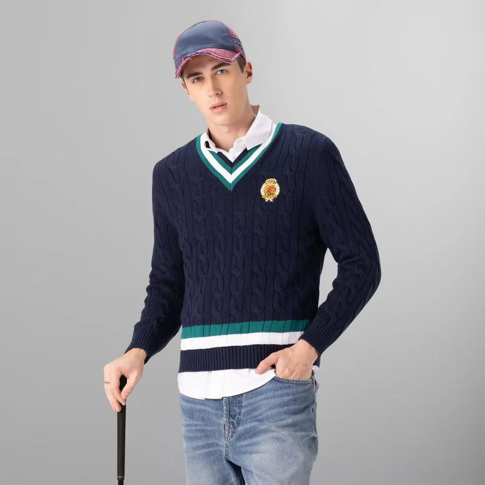 Mens Cable Knit Cricket Sweater - Navy - Small 19990₽