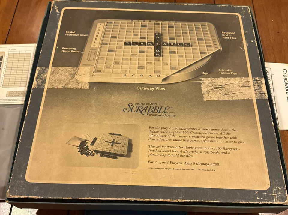 Vintage 1977 Scrabble Deluxe Edition Crossword Game Turntable Base Complete - Image 3 of 3