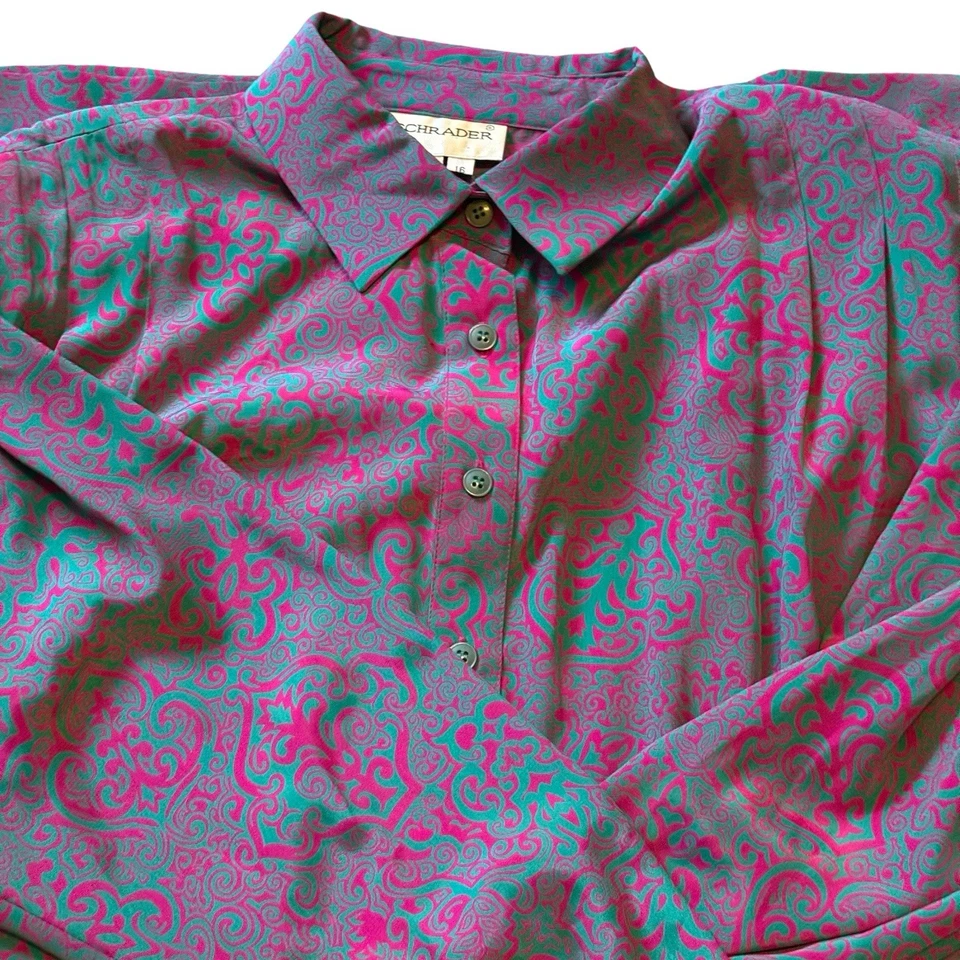 Vestido Schrader Vintage Rosa Teal Años 70 80 Midi Manga Larga Cinturón Mujer’s Talla 16 Foto 3 de 4