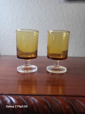 Luminarc Vintage Set of 2 Amber Glasses 4 inches by 2 1/2 Made In France 