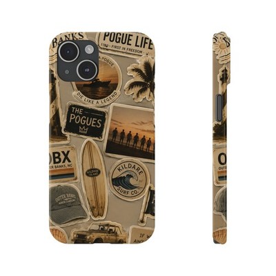Vintage Surf Sticker Collage Slim Phone Case | Beach Palm OBX Surfboard Car