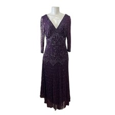 Pisarro Nights Gown Sequins Beaded Dress Purple V Neck Dance Gala Flapper Party