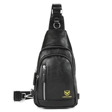 Men's Leather Sling Bag Crossbody Chest Adjustable Strap Multiple Compartments