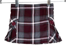 Lands' End Girls 4 Side Pleat School Uniform Skort Burgundy Gray Plaid Skirt