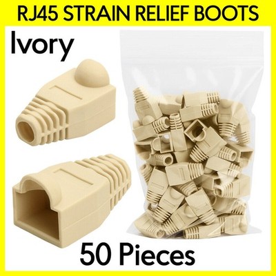 50 PCS RJ45 Plug Boot Cap Cover Cat5e Cat6 Ethernet Cable Connector Boots Ivory