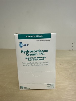 Globe- 144 Pack Hydrocortisone 1% Maximum Strength Cream, 0.9g Single Packets