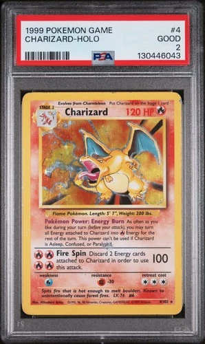 1999 POKEMON BASE SET UNLIMITED #4 CHARIZARD-HOLO PSA 2