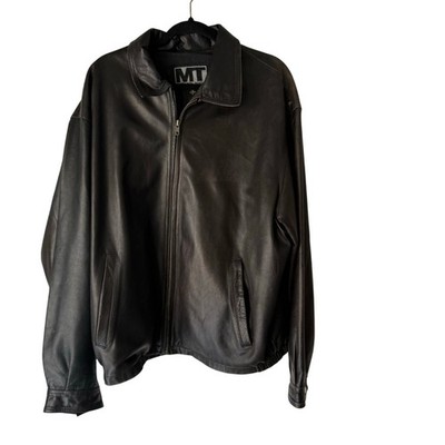 MT Michael Trent Vintage 90s Men's XL Butter Soft Black Leather Bomber Jacket