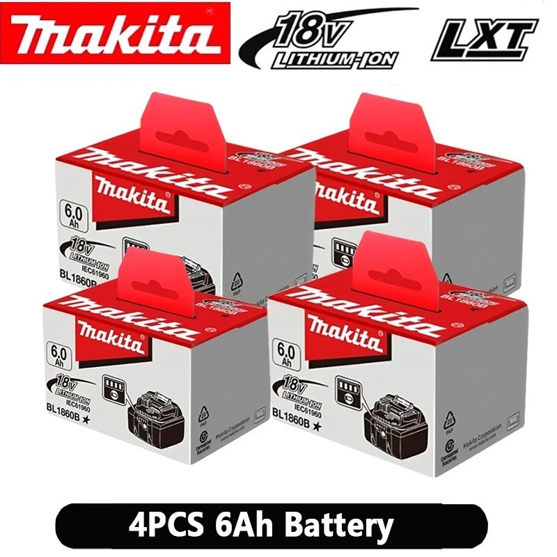 Batterie Makita BL1860B Li-Ion 18V 6 Ah - Pack de 4 avec Témoin de Charge