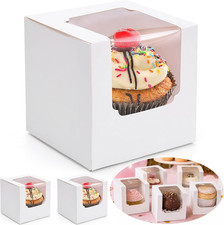 20PCS White Cupcake Boxes, 3.5"X3.5"X3.5" Individual Cupcake Containers Pre-Asse