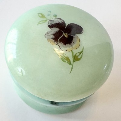 Alabaster Green Flower Floral Covered Jewelry Trinket Box Small