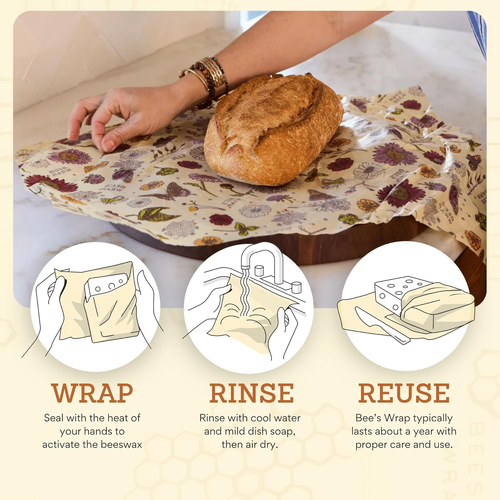 Beeswax Wraps for Food - Pack of 2 Bread Wraps - Meadow Magic & Honeycomb - Plas - Picture 2 of 12