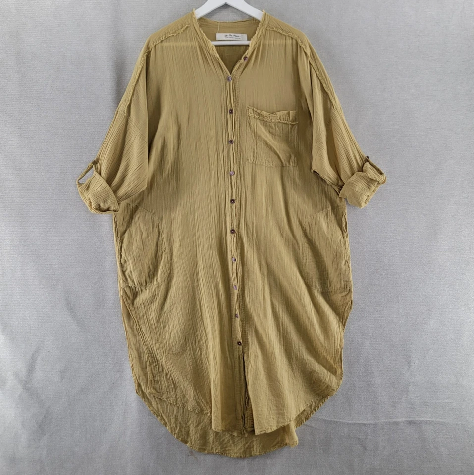 Vestido We The Free Para Mujer XL Dorado Gauzy Midi Camisa Abotonada Lagenlook Boho Fluido Foto 2 de 4