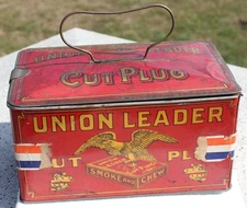 Vintage Union Leader Empty Cut Plug Tobacco Tin Advertising