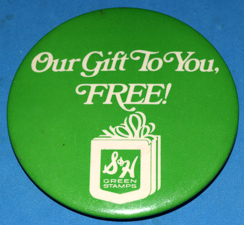 S&H Green Trading Stamp Pinback Badge Button Sperry & Hutchinson Our Gift to You