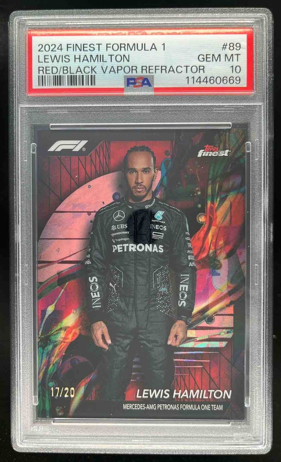 2024 Topps Finest Formula 1 Lewis Hamilton Red/Black Vapor Refractor /20 PSA 10 view 1
