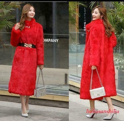 Overcoat Womens Long Stand Collar Parka Jacket Chic Rabbit Fur Coat Thicken FLO