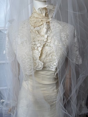 chinese dress ladies Full Hollow Lace Wedding Gowns with Long Chiffon Shawl  loveangeldress
