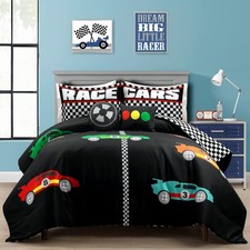 Racing Cars Reversible Comforter Queen Size 5 Piece Set Full/Queen Black  Mu...