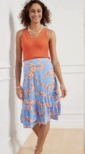 Talbots Tiered Midi Skirt Flowing Hibiscus Floral Blue  Orange Women's Size M